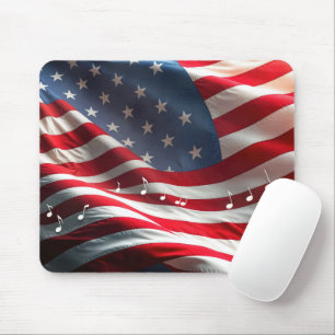 Muzieknoten zwevend op een Amerikaanse vlag Muismat
