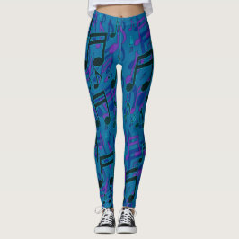 Muzieknoten Zwirly Musical Pattern Blue Paars Leggings