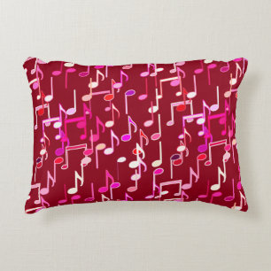 Muzieknotenprint - bordeauxrood, multi decoratief kussen