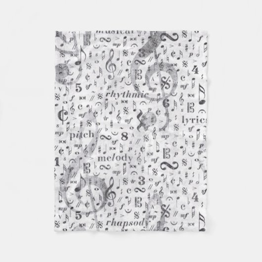 Muzieknotitiatiepatroon Muziek Theme Fleece Blanke (Voorkant)