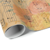 Muzieknotitie en  bloemen - achtergrond cadeaupapier (Rol Hoek)