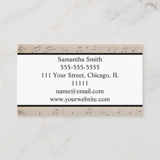  muzieknotitie Musiciaanse muziekopnemer Visitekaartje (Achterkant)