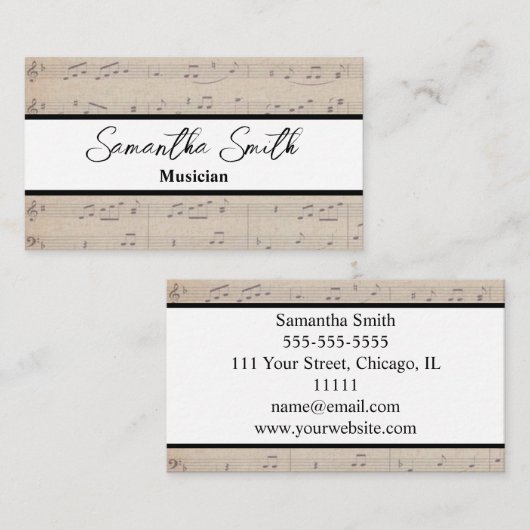  muzieknotitie Musiciaanse muziekopnemer Visitekaartje (Voorkant / Achterkant)