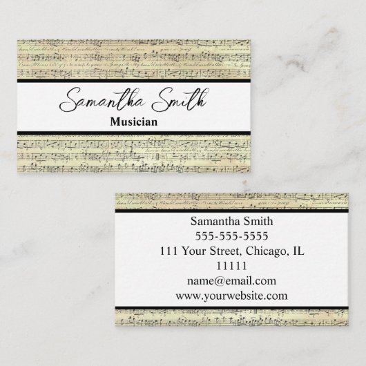  muzieknotitie Musiciaanse muziekopnemer Visitekaartje (Voorkant / Achterkant)