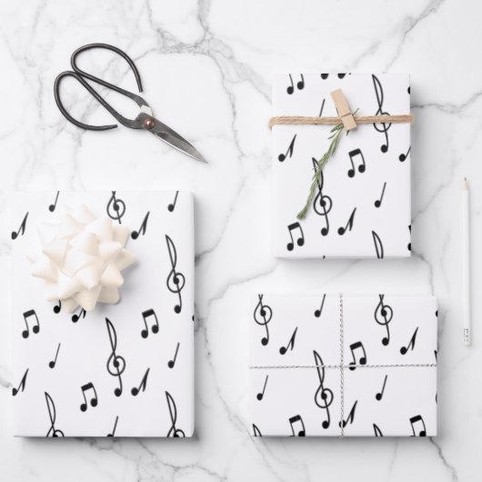 muzieknotitie Pattern Music Theme Treble Clef Inpakpapier Vel (Voorkant)