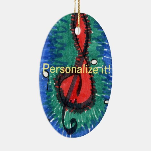 Muzieknotitie rood, groen en blauw ovaal keramisch ornament (Rechts)