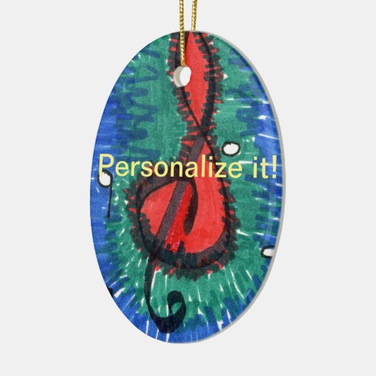 Muzieknotitie rood, groen en blauw ovaal keramisch ornament (Links)