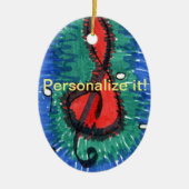Muzieknotitie rood, groen en blauw ovaal keramisch ornament (Voorkant)