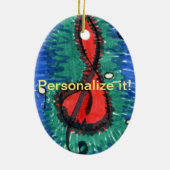 Muzieknotitie rood, groen en blauw ovaal keramisch ornament (Achterkant)