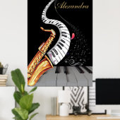 Muzieknotitie saxophone persoonlijke piano poster (Thuiskantoor)
