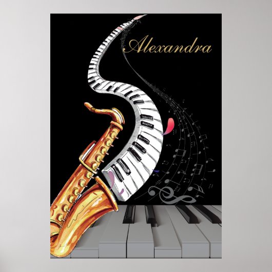 Muzieknotitie saxophone persoonlijke piano poster (Voorkant)