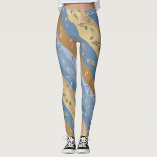 Muzieknotitie stripes Brown en Blue Ornament Leggings