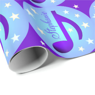 Muzieknotities Blauwe Cirkels Sterren Paarse Geper Cadeaupapier