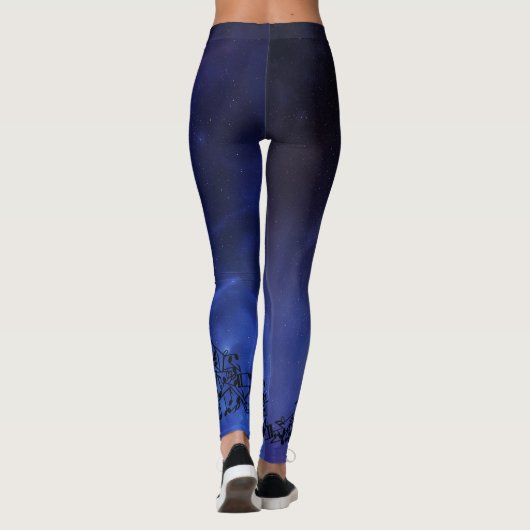 Muzieknotities en blauwe constellaties leggings (Achterkant)