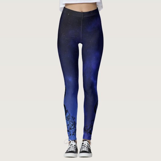 Muzieknotities en blauwe constellaties leggings (Voorkant)