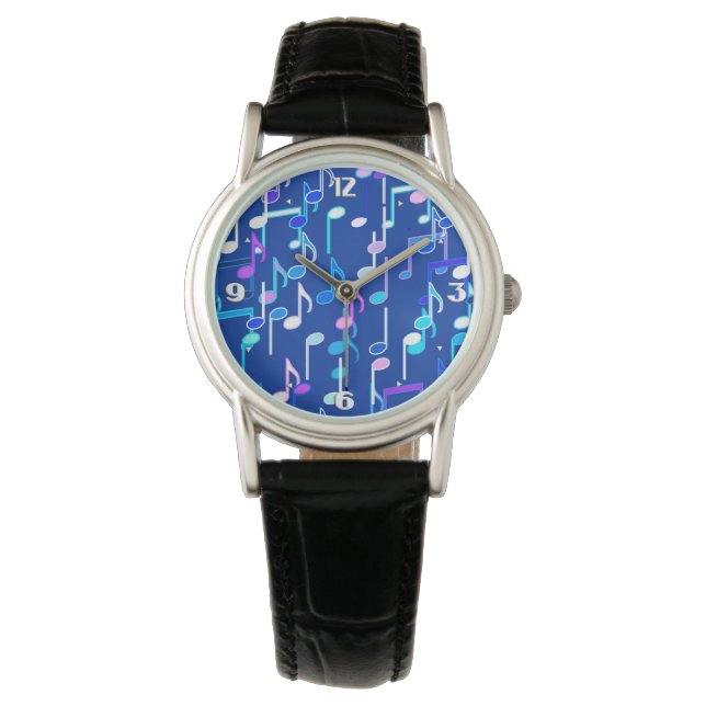 Muzieknotities — indigo blauw, multi horloge (Voorkant)