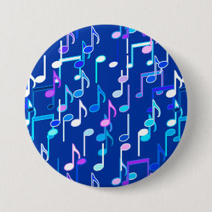 Muzieknotities — indigo blauw, multi ronde button 7,6 cm