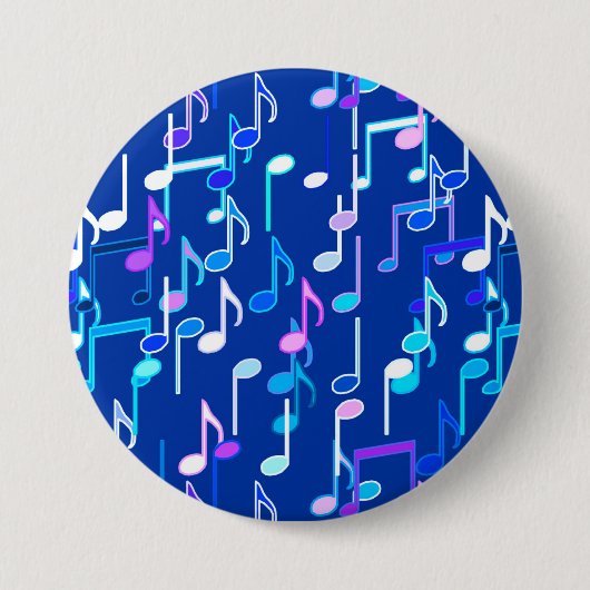 Muzieknotities — indigo blauw, multi ronde button 7,6 cm (Voorkant)