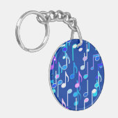 Muzieknotities — indigo blauw, multi sleutelhanger (Voorkant Links)