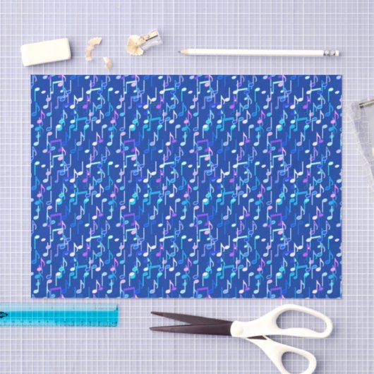 Muzieknotities — indigo blauw, multi tissuepapier (Craft)