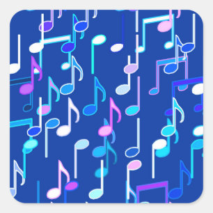 Muzieknotities — indigo blauw, multi vierkante sticker