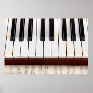 muzieknotities op de achtergrond van een pianoakoe poster