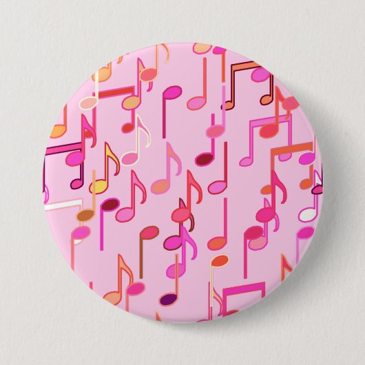 Muzieknotities — roze, multi ronde button 7,6 cm (Voorkant)