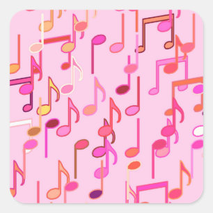 Muzieknotities — roze, multi vierkante sticker