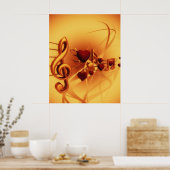 Muzieknotities Treble Clearts Gold & Red Poster (Keuken)