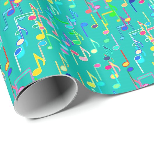 Muzieknotities — turkooizen, multi cadeaupapier (Rol Hoek)