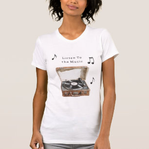 Muzieknotities van een platenspeler t-shirt
