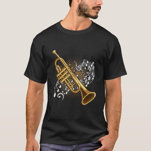Muzieknotities van Trumpet Player Jazz Music Art T-shirt (Voorkant)