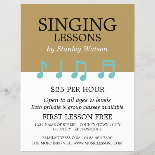 Muzieknotities, Vocalistlessen Reclame Flyer (Voorkant)