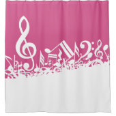 Muzieknotities warm roze en wit douchegordijn (Voorkant)