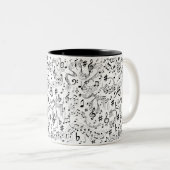 Muzieknotities zwart en wit tweekleurige koffiemok (Voorkant rechts)