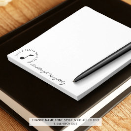 Muzieknotitiescript naam zwart wit gepersonaliseer notitieblok