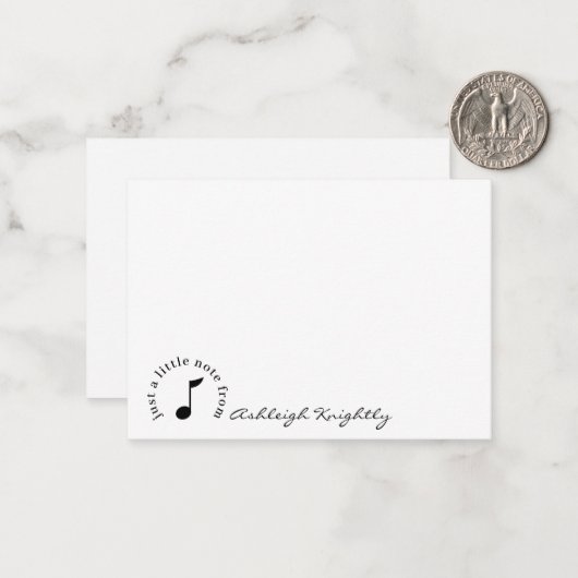 Muzieknotitiescript naam zwart wit gepersonaliseer notitiekaartje (Voorkant / Achterkant in situ)