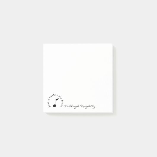 Muzieknotitiescript naam zwart wit gepersonaliseer post-it® notes (Voorkant)