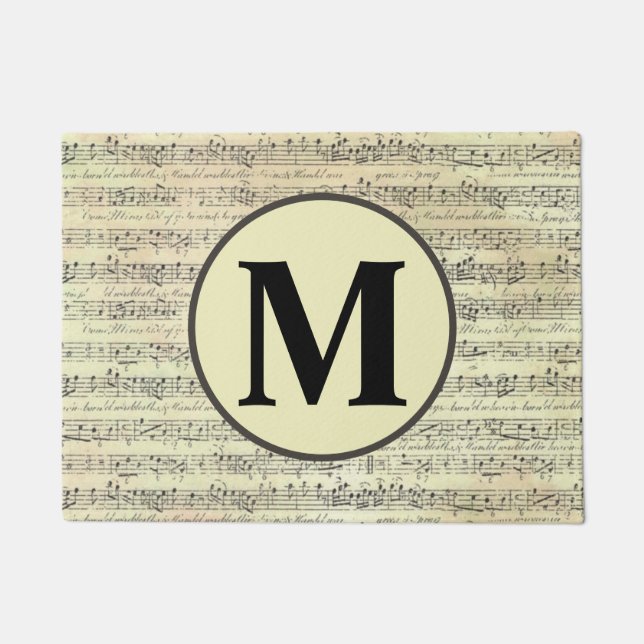  muziekopnames Notitie Patroon Muzikant Monogram Deurmat (Voorkant)