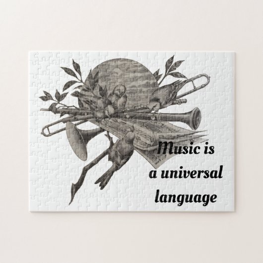 muziekovers die muziekinstrumenten uitproberen legpuzzel (Horizontaal)