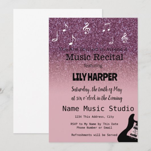 Muziekoverweging Elegant Note Confetti Invitation Kaart (Voorkant / Achterkant)