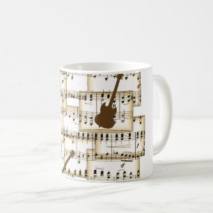 muziekpapier gitaarachtergrond koffiemok