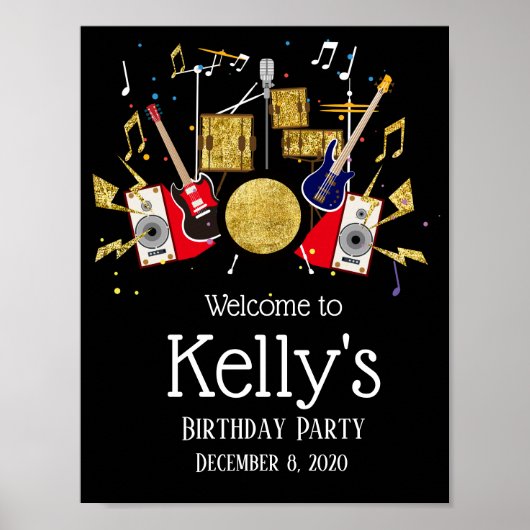 muziekpartij drum set rock star welkomstteken poster (Voorkant)