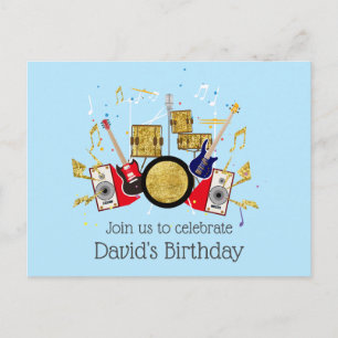 muziekpartij, gitaartrommel muziekset uitnodiging briefkaart