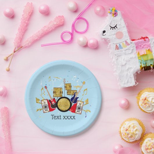 muziekparty guitar drum set musical papieren bordje (Feest)