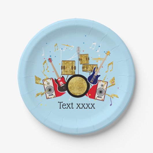 muziekparty guitar drum set musical papieren bordje (Voorkant)