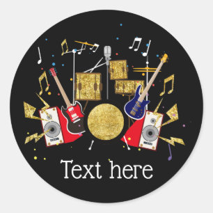 muziekparty guitar drum set musical ronde sticker