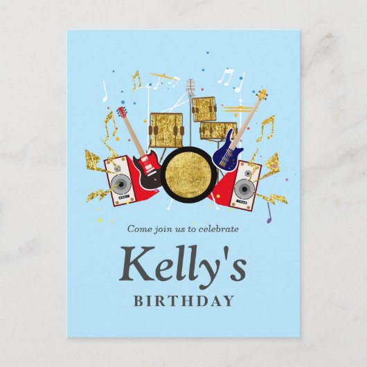 muziekparty guitar drum set musical uitnodiging briefkaart (Voorkant)