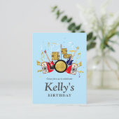 muziekparty guitar drum set musical uitnodiging briefkaart (Staand voorkant)