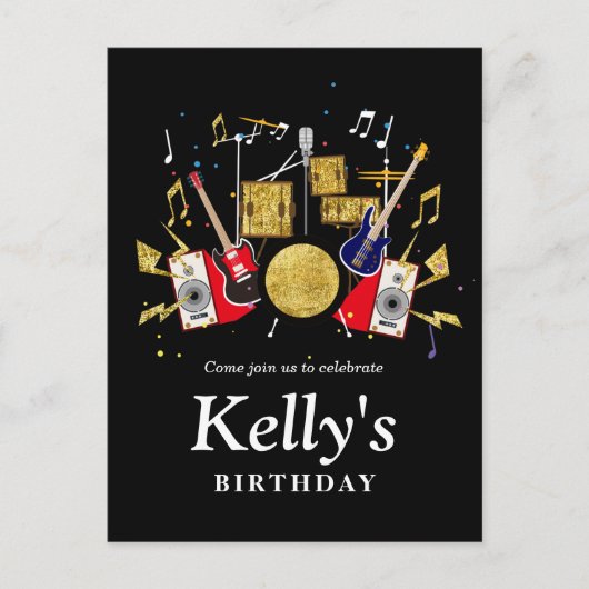 muziekparty guitar drum set musical uitnodiging briefkaart (Voorkant)